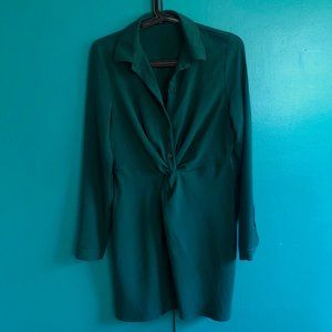 Green knot front shirt dress